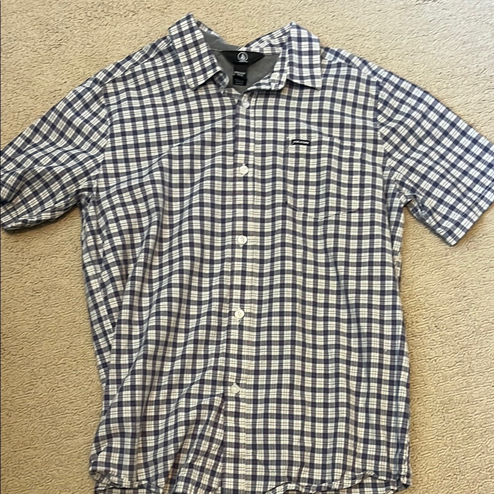Used Volcom Blue and White plaid Button Down Shirt